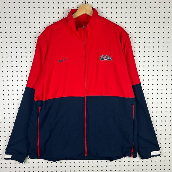 Ole Miss Rebels Nike Windbreaker XL Jacket Full Zip Red Blue On Field Football - Picture 1 of 7